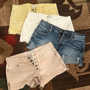 Free People Women's Jean Shorts in Blue, White, Cream, and Yellow